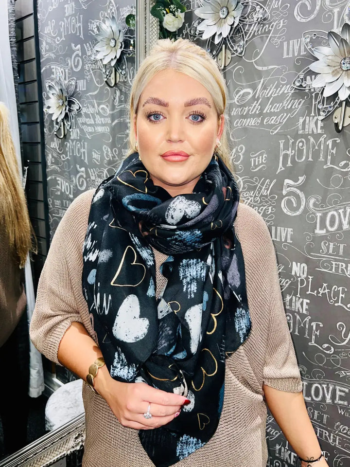 Graffiti Heart Print Scarf BLACK