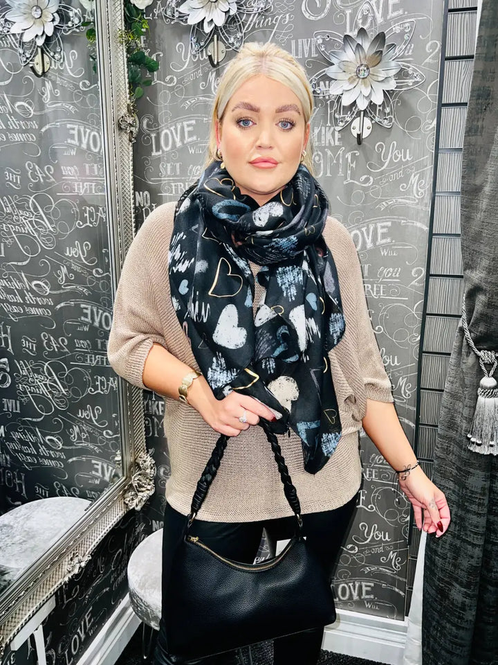 Graffiti Heart Print Scarf BLACK
