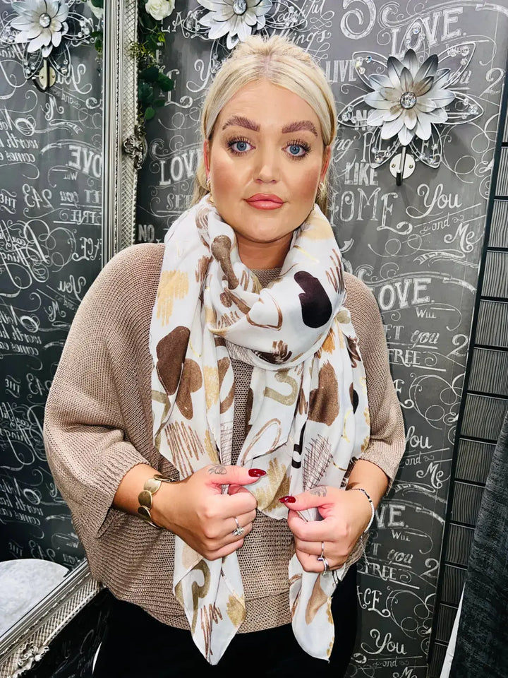 Graffiti Heart Print Scarf CREAM