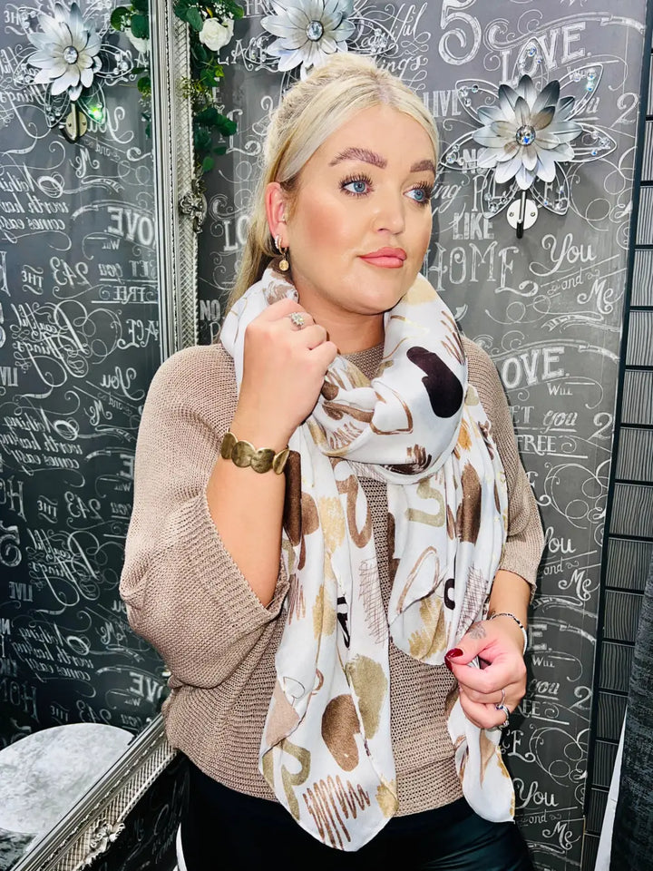 Graffiti Heart Print Scarf CREAM