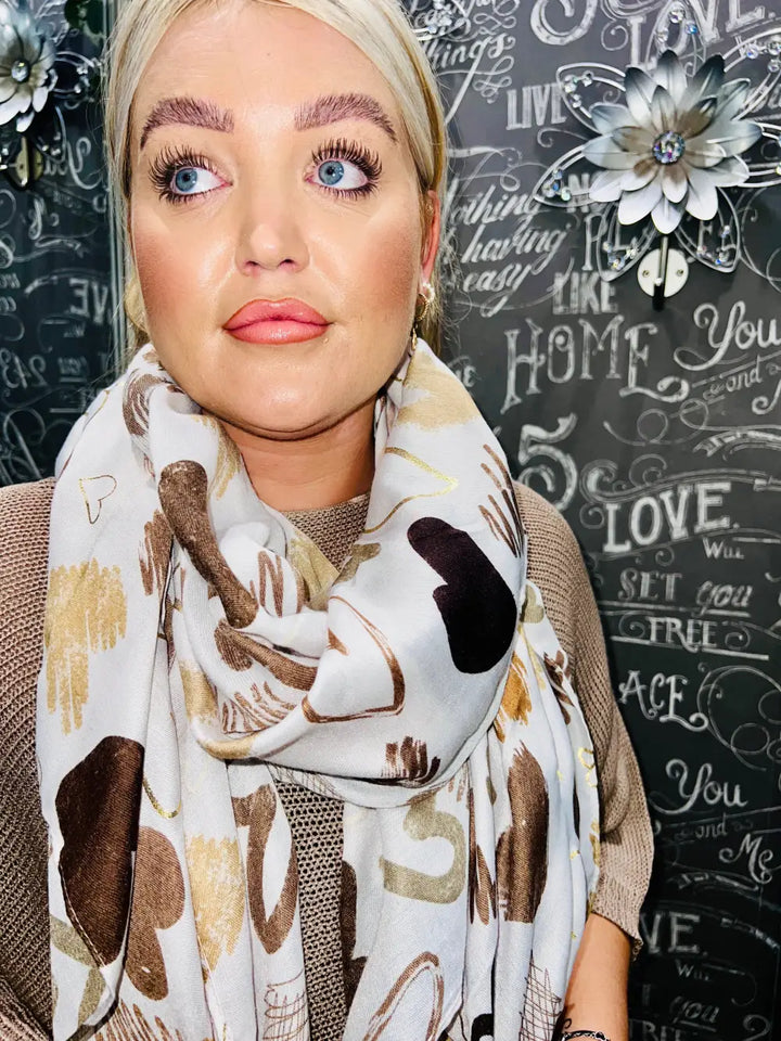 Graffiti Heart Print Scarf CREAM