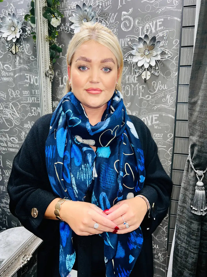 Graffiti Heart Print Scarf NAVY