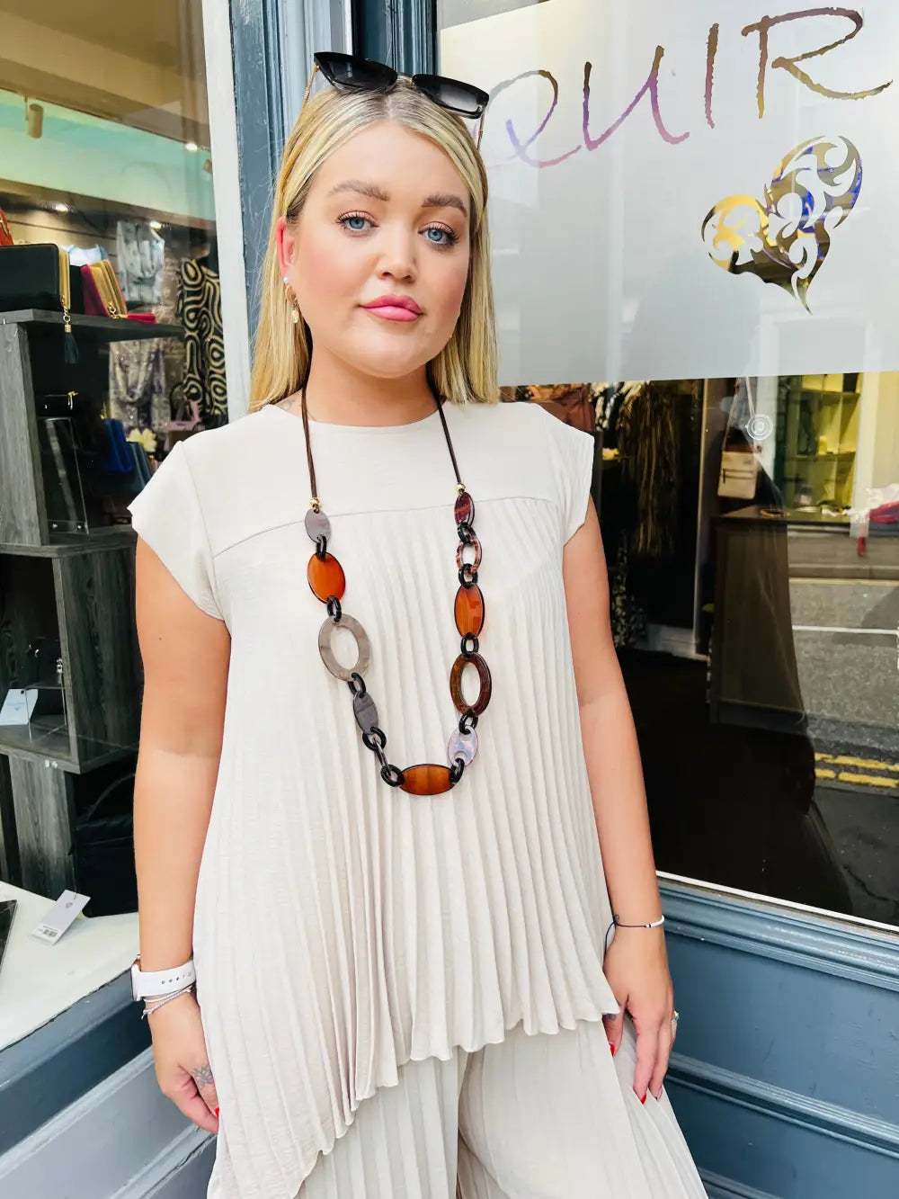 Hallie Hi-Low Pleated Top BEIGE