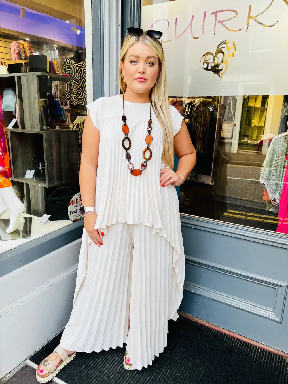 Hallie Hi-Low Pleated Top CREAM