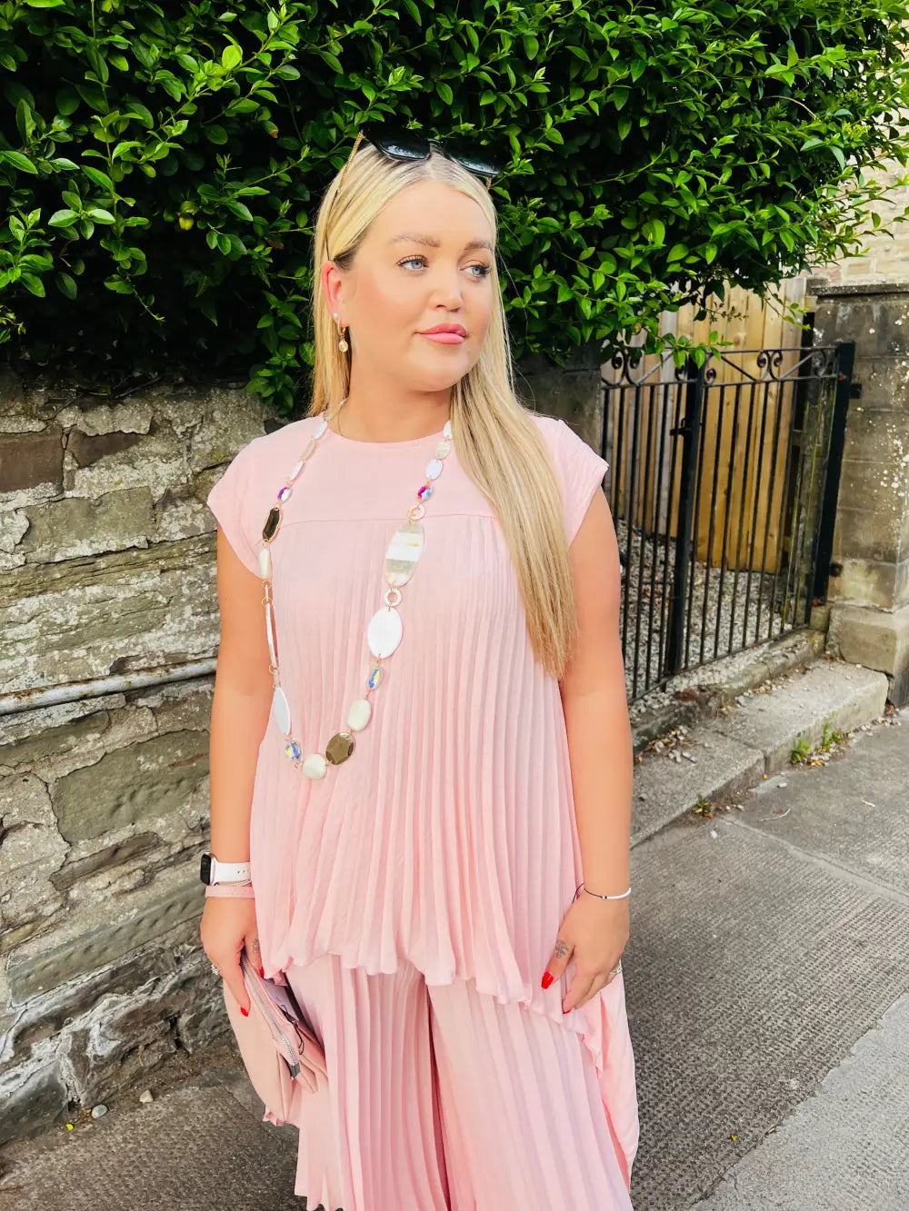 Hallie Hi-Low Pleated Top LIGHT PINK