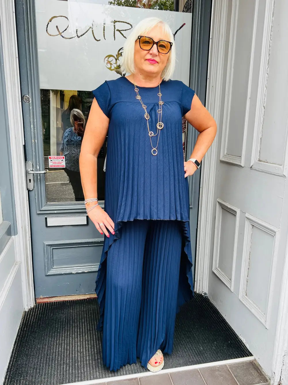 Hallie Pleated Wide Leg Trousers NAVY