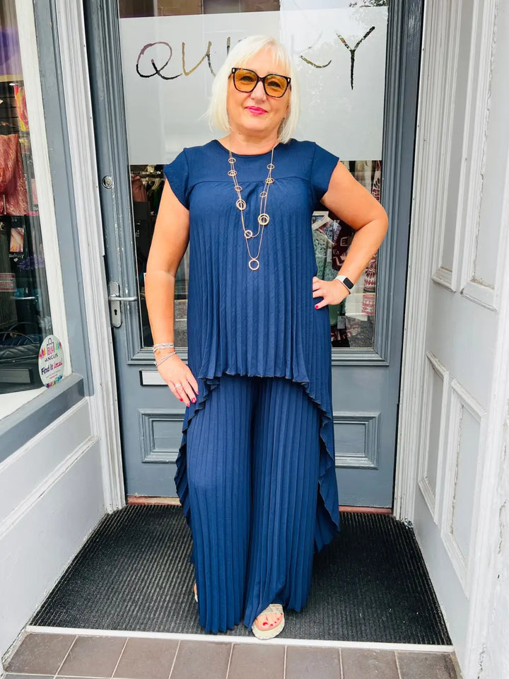 Hallie Pleated Wide Leg Trousers NAVY