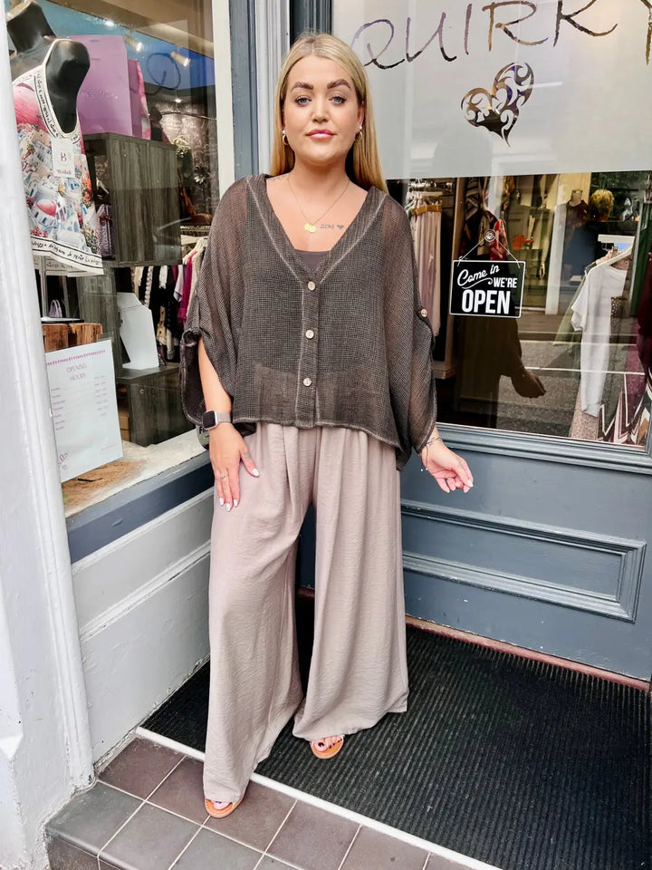Harley Mesh Button Cardigan BROWN