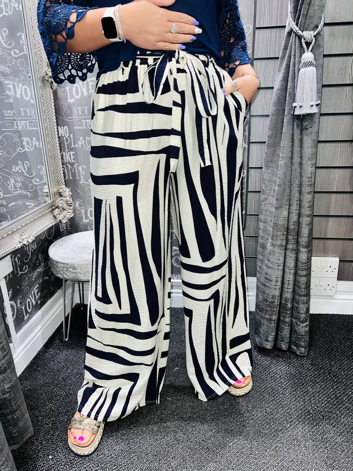 Harley Wide Leg Geometric Print Trousers NAVY