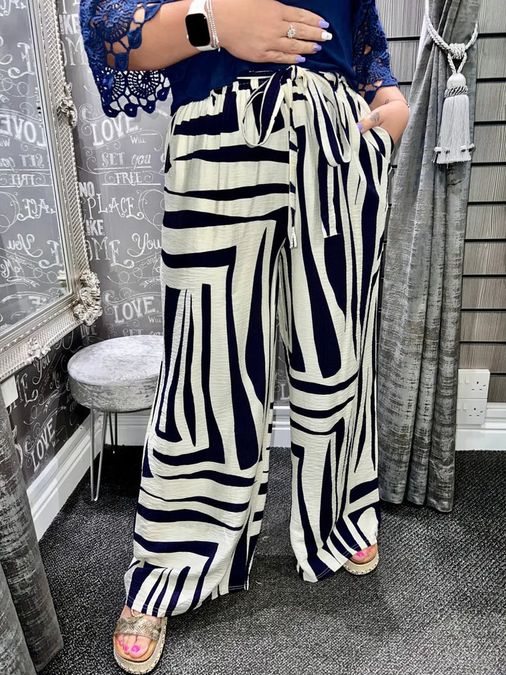 Harley Wide Leg Geometric Print Trousers NAVY
