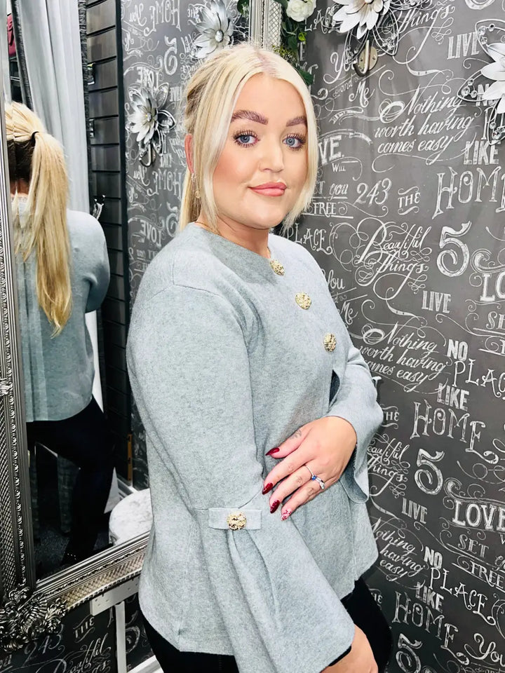 Harriet Gold Button Cardigan LIGHT GREY