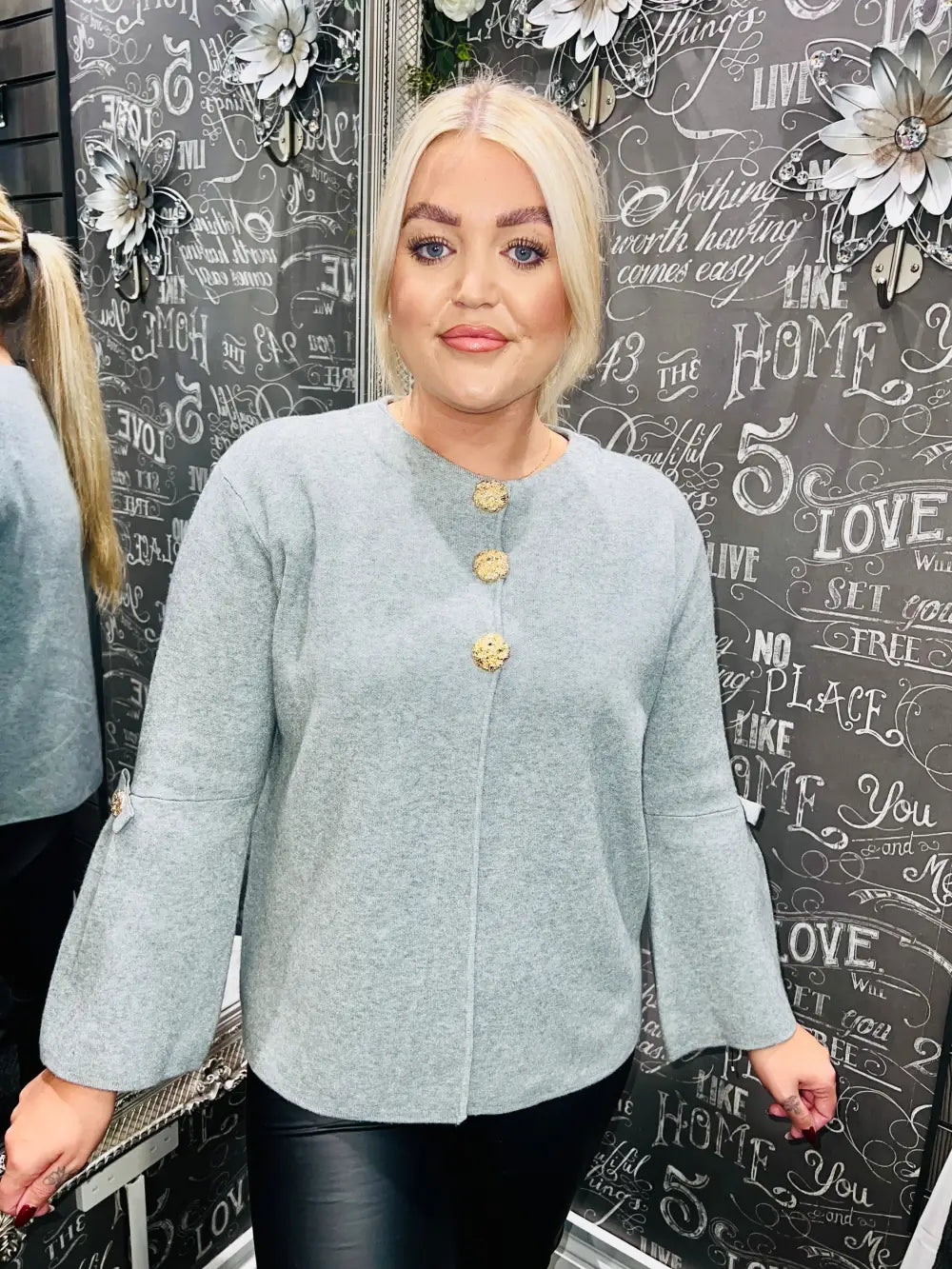 Harriet Gold Button Cardigan LIGHT GREY