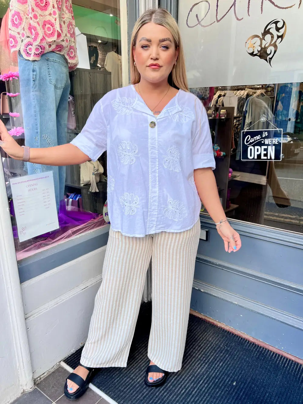 Hayley Striped Wide Leg Trousers BEIGE - Trousers