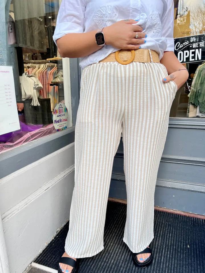 Hayley Striped Wide Leg Trousers BEIGE - Trousers