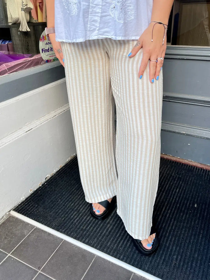 Hayley Striped Wide Leg Trousers BEIGE - Trousers