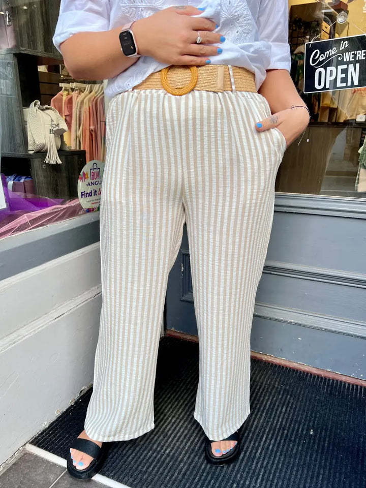 Hayley Striped Wide Leg Trousers BEIGE - Trousers