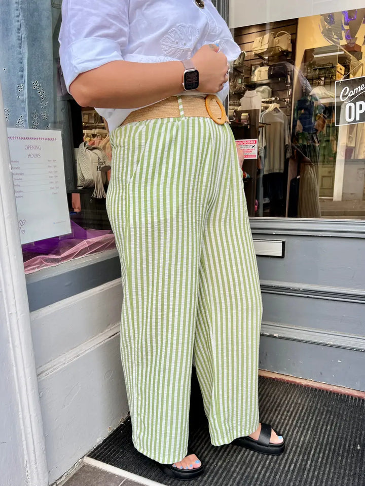 Hayley Striped Wide Leg Trousers GREEN - Trousers