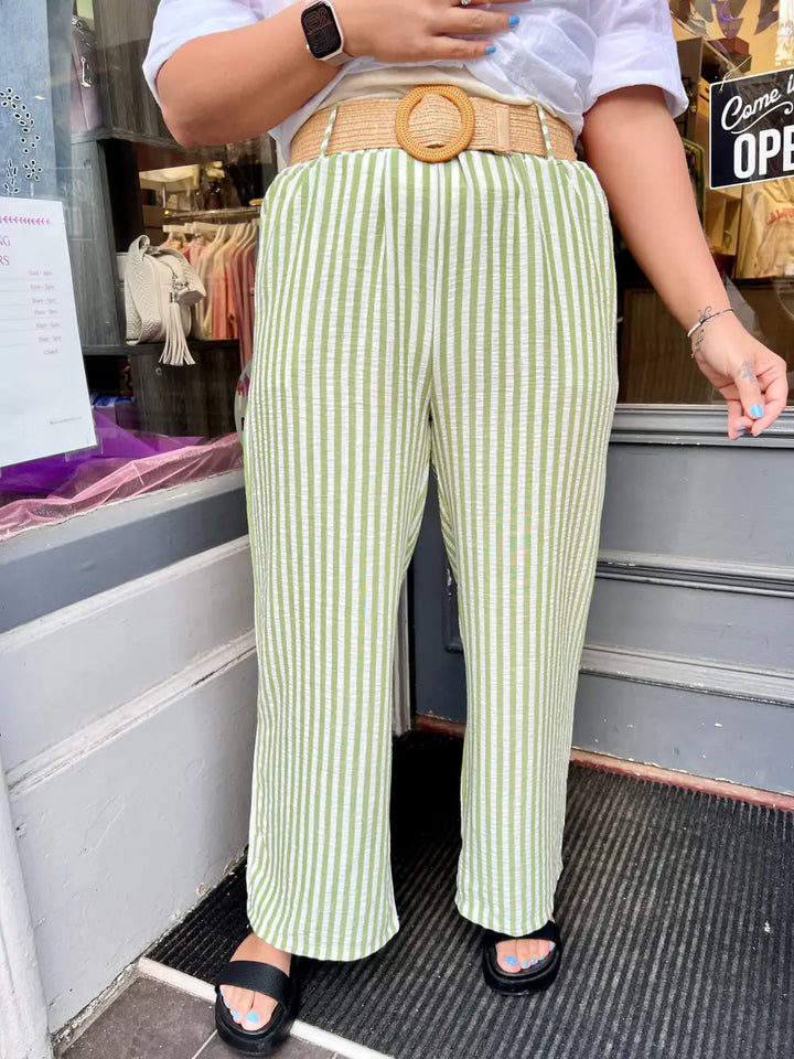 Hayley Striped Wide Leg Trousers GREEN - Trousers