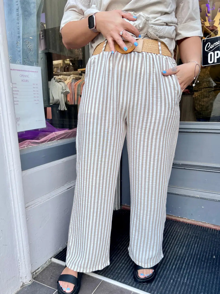 Hayley Striped Wide Leg Trousers MOCHA - Trousers