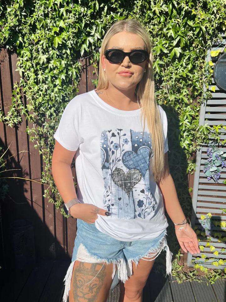 Heart Studded T Shirt BLUE