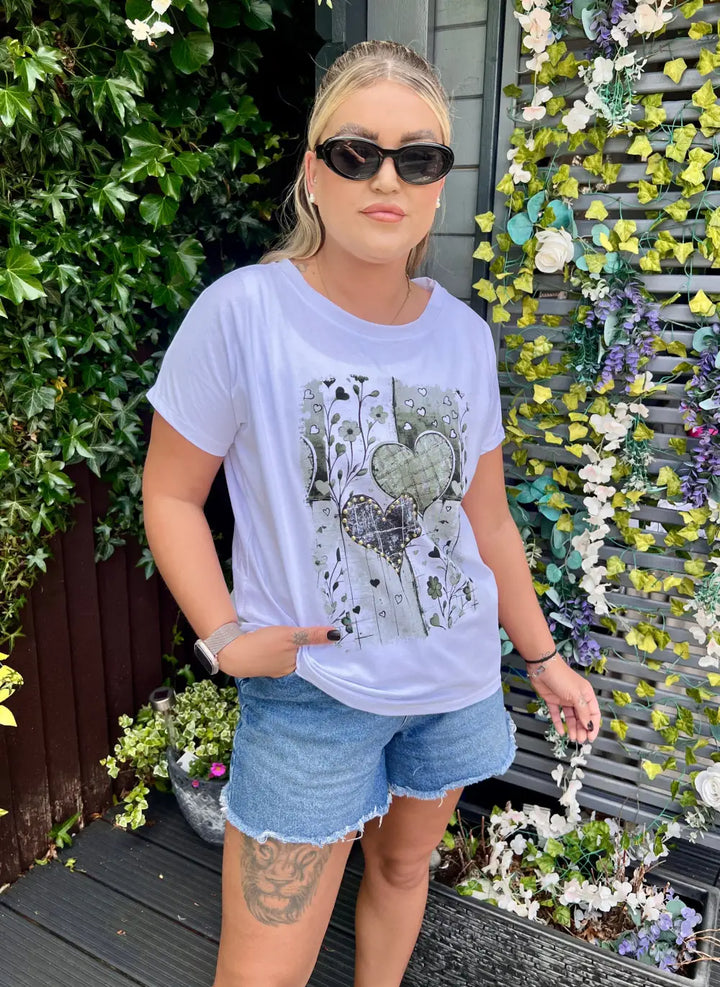Heart Studded T Shirt KHAKI