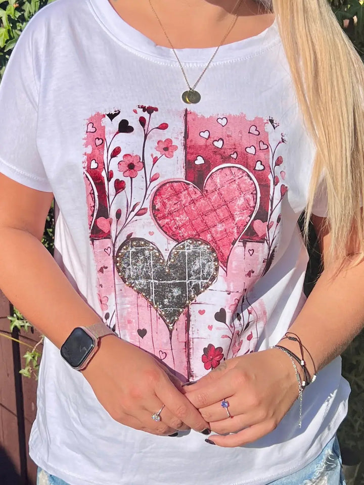 Heart Studded T Shirt PINK