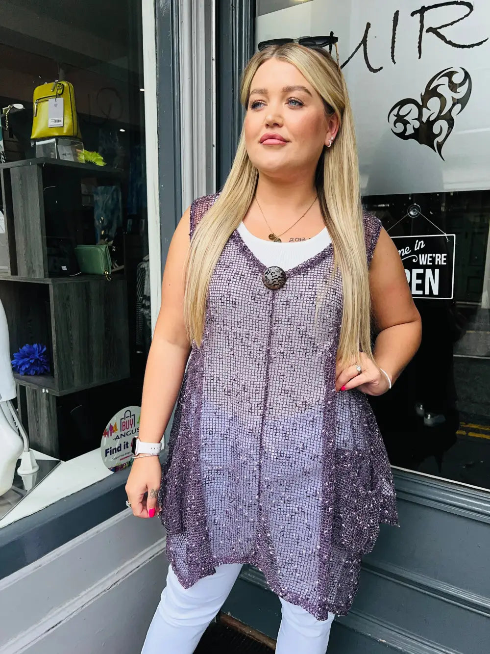 Imania Sleevless Net Tunic PURPLE - Tops