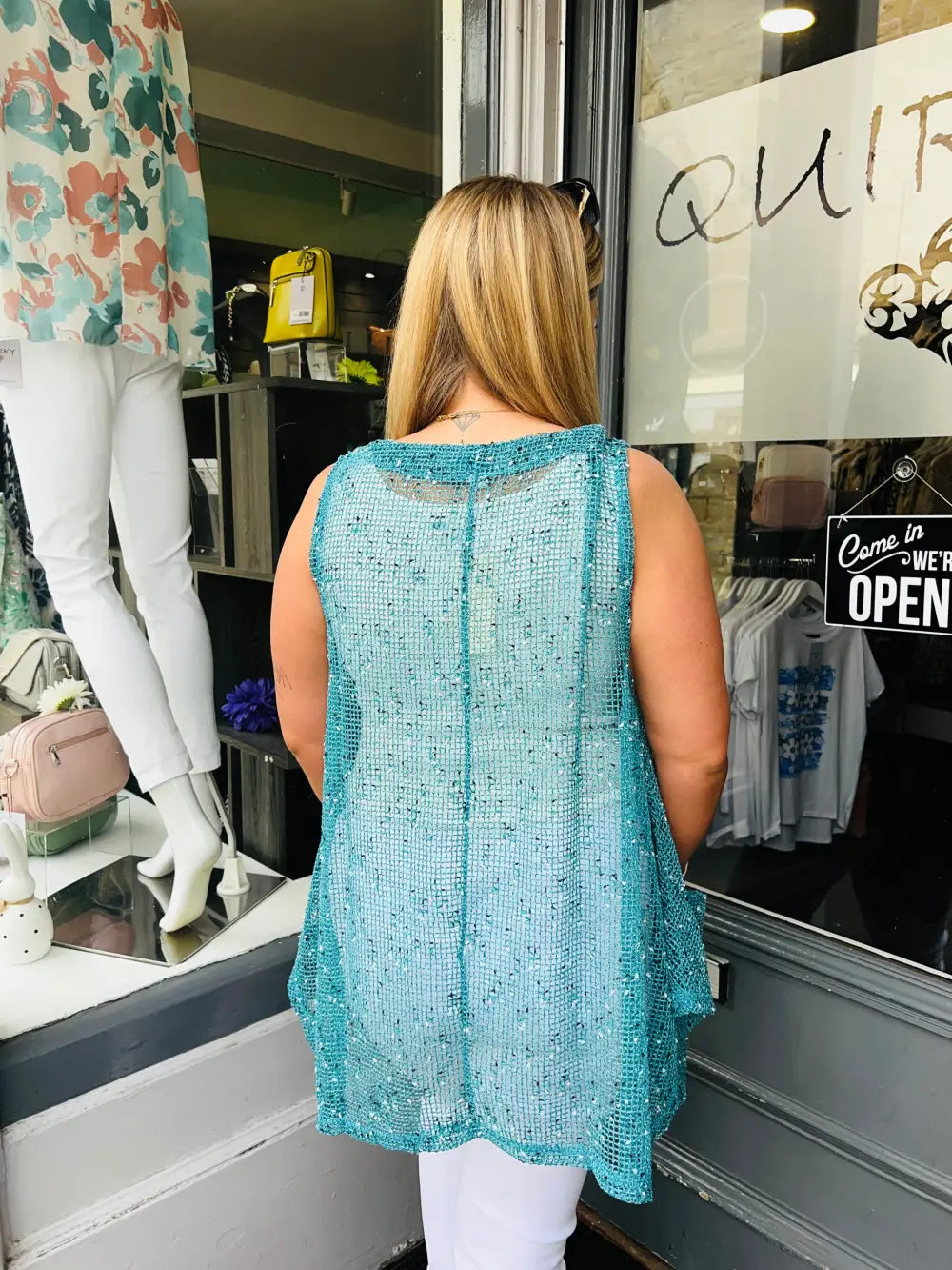 Imania Sleevless Net Tunic TEAL