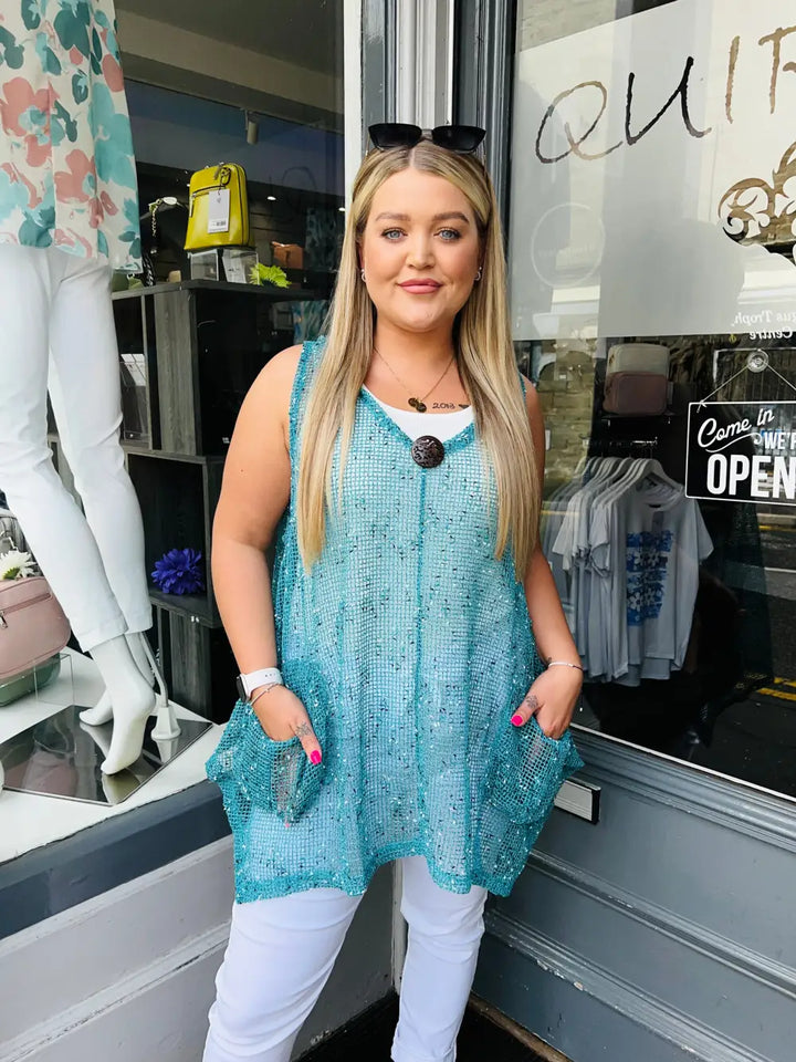 Imania Sleevless Net Tunic TEAL