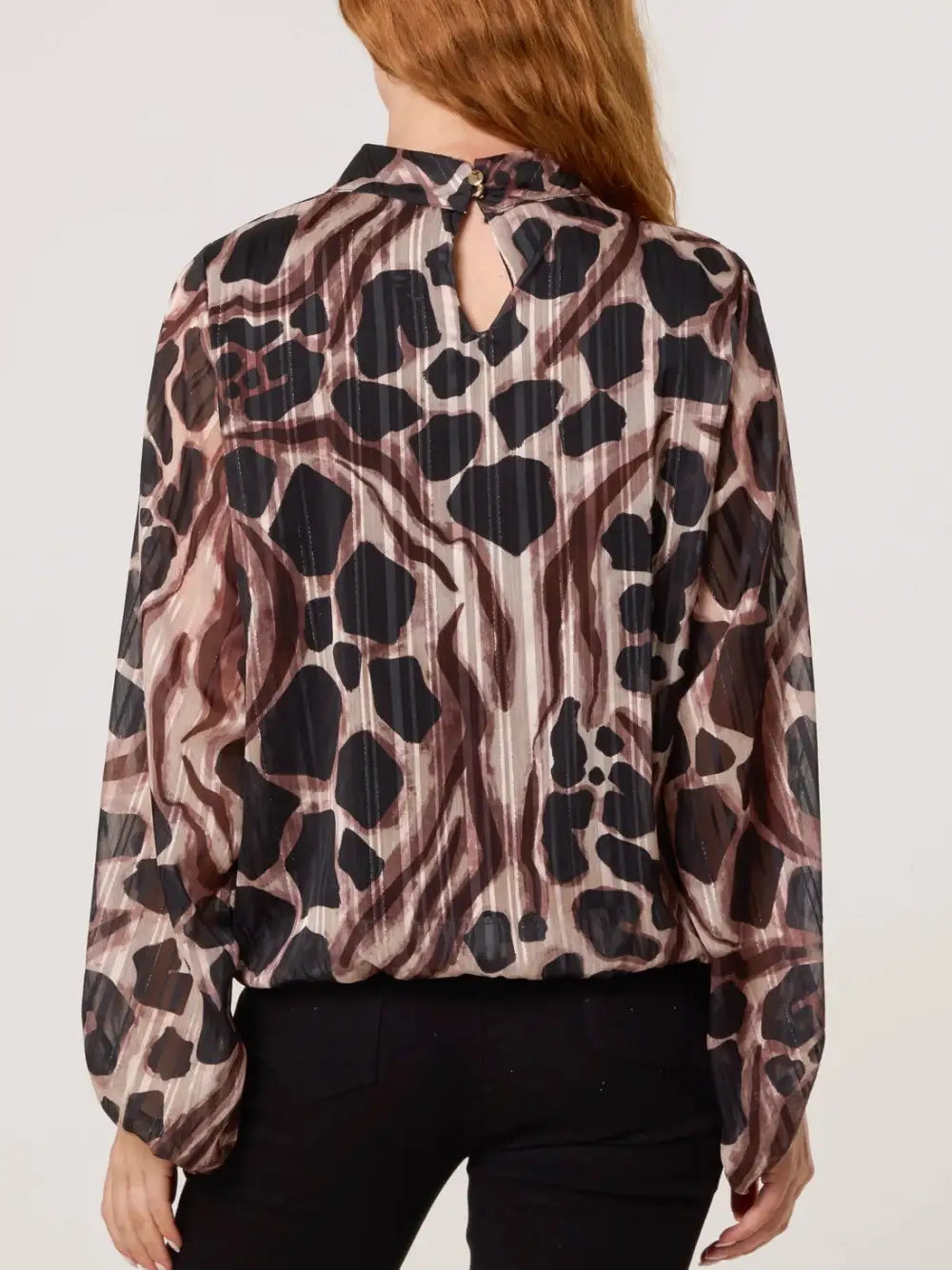 Iris Animal Print Bubblehem Blouse BLACK