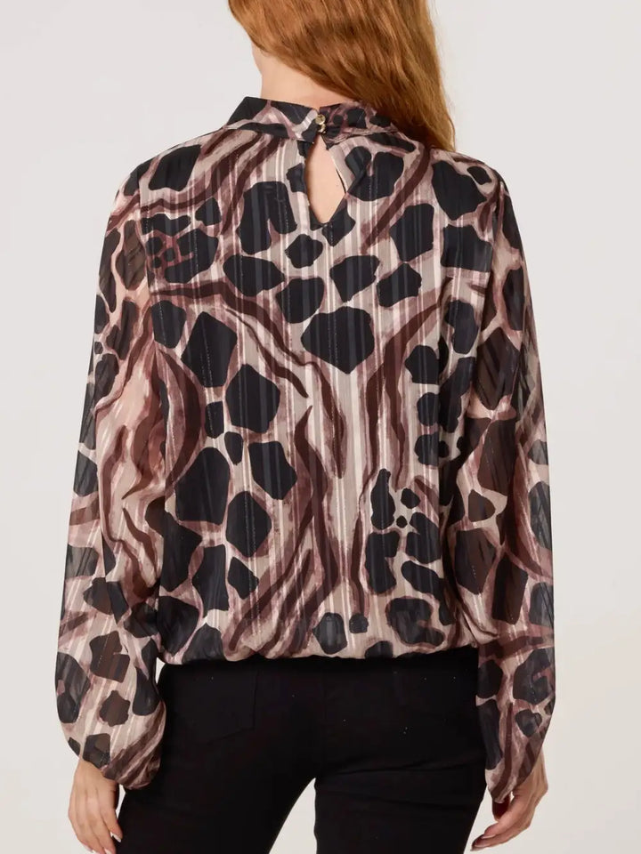 Iris Animal Print Bubblehem Blouse BLACK