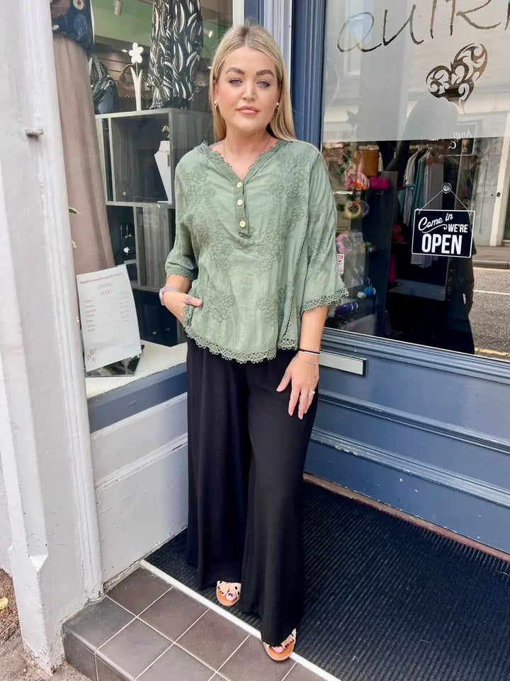 Isla Wide Leg Trousers With Belt BLACK
