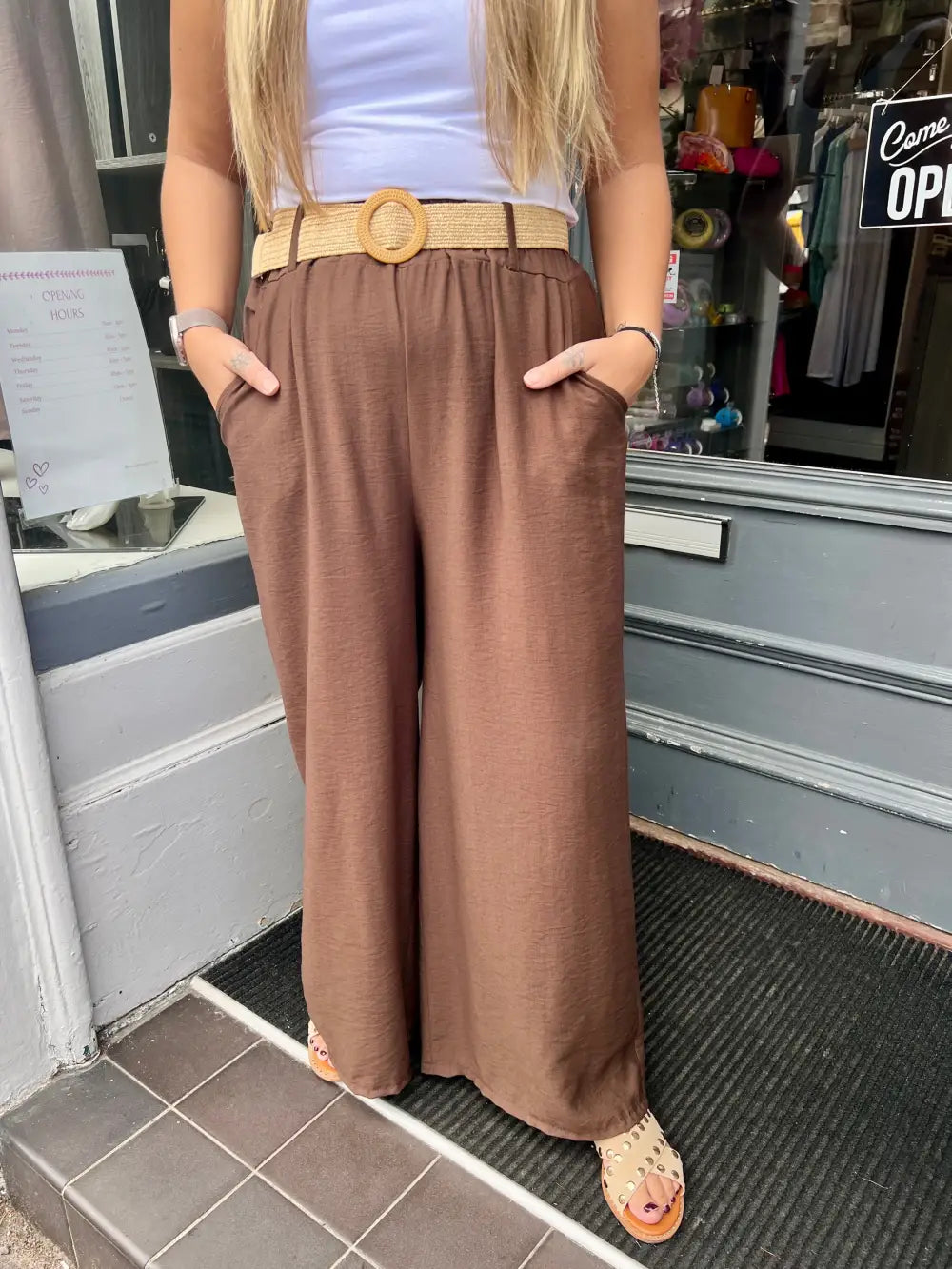Isla Wide Leg Trousers With Belt CHOCOLATE