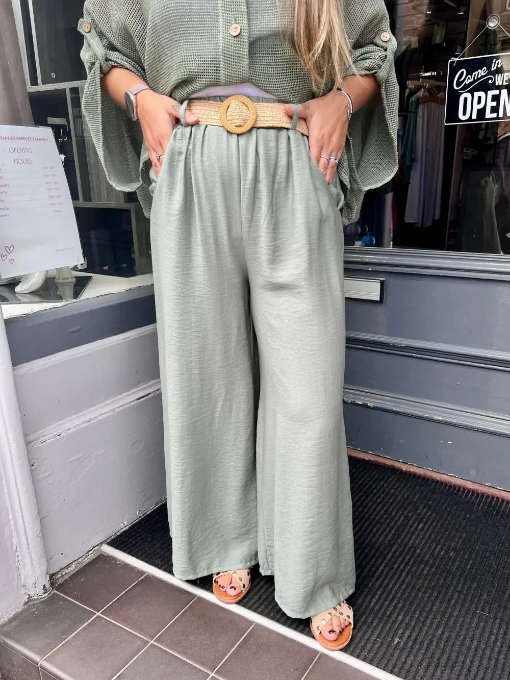 Isla Wide Leg Trousers With Belt LIGHT KHAKI