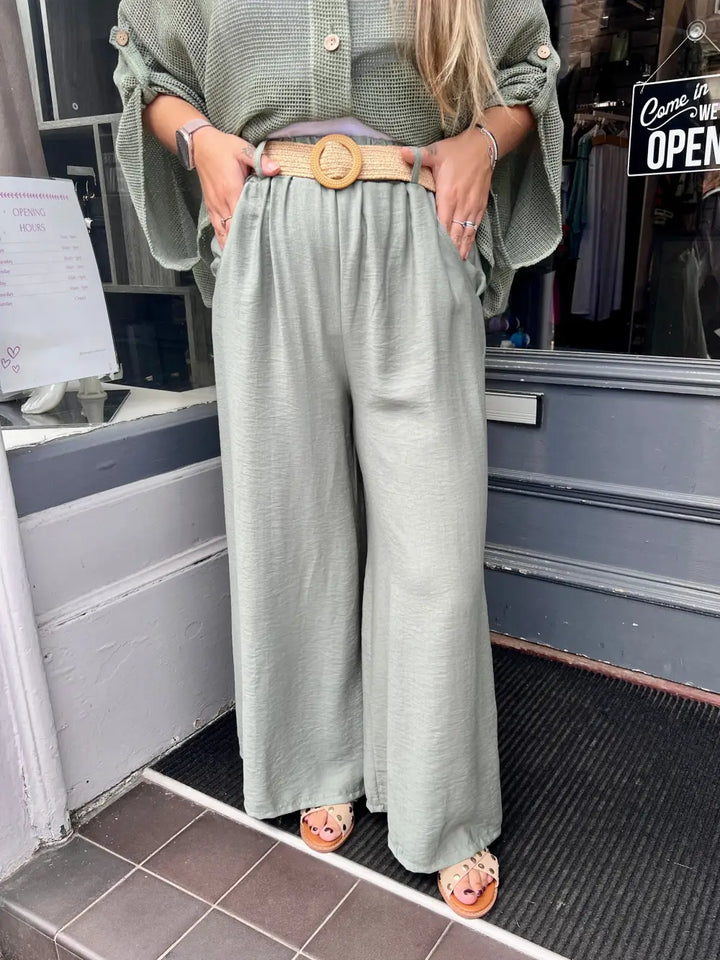 Isla Wide Leg Trousers With Belt LIGHT KHAKI