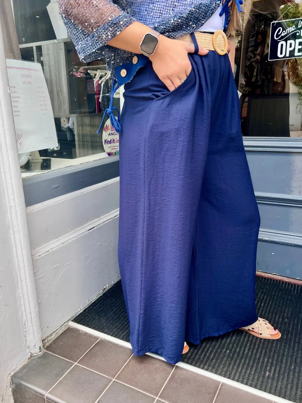 Isla Wide Leg Trousers With Belt NAVY
