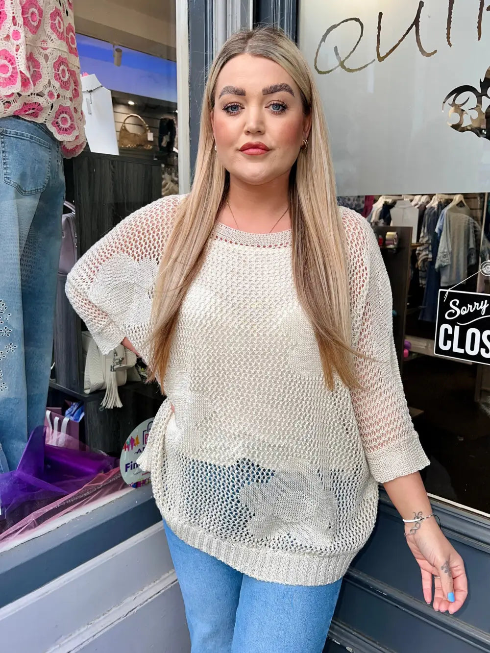 Jamela Flower Crochet Top BEIGE