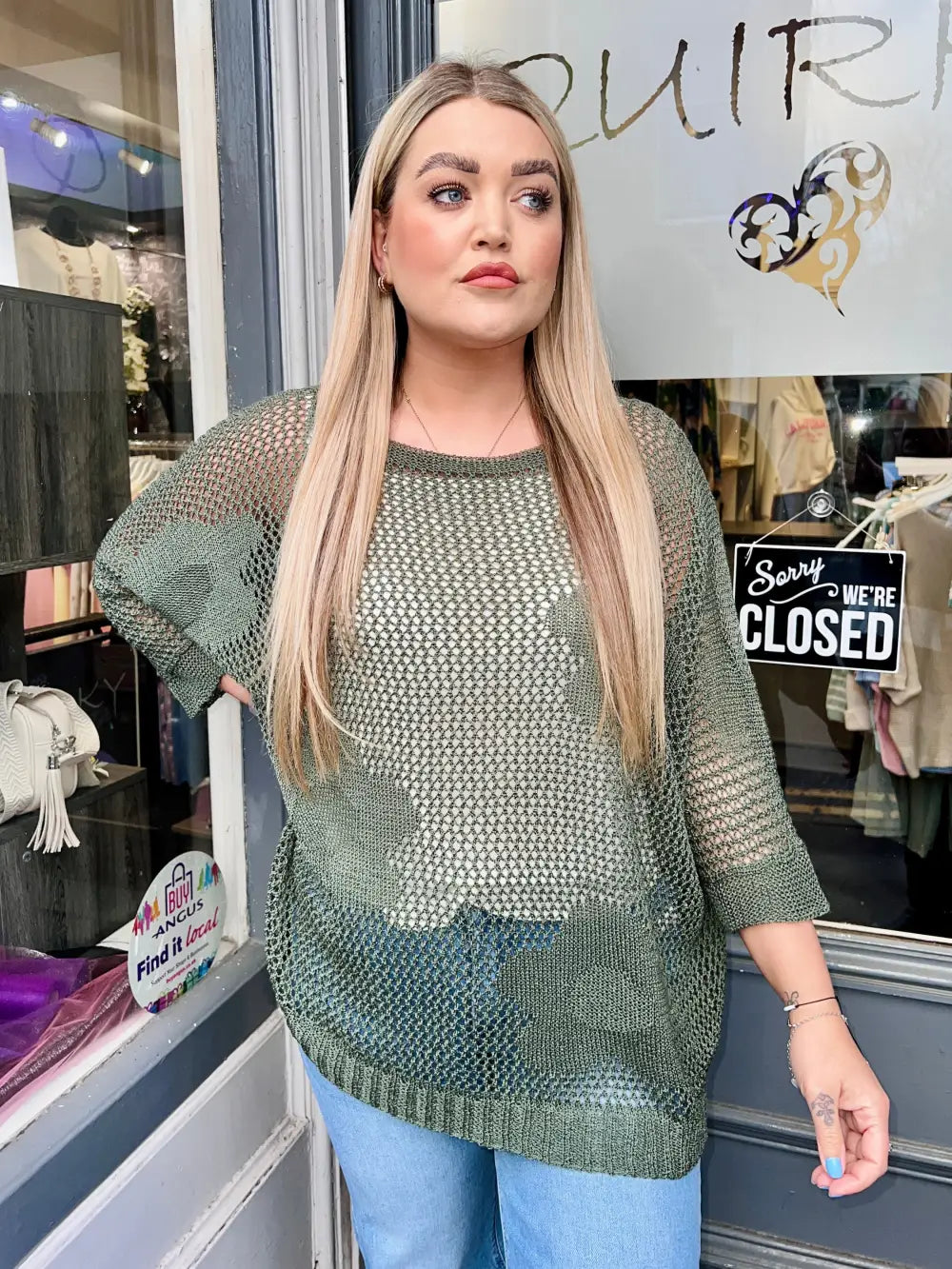 Jamela Flower Crochet Top KHAKI