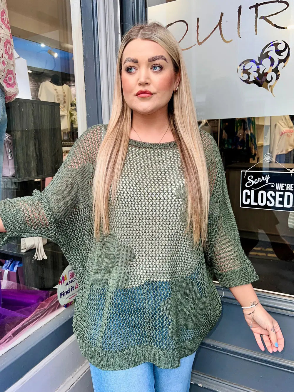 Jamela Flower Crochet Top KHAKI