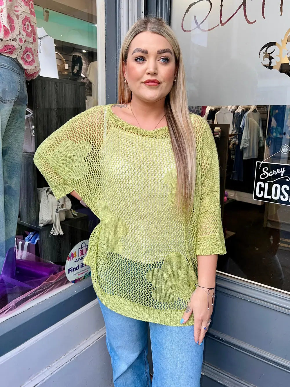 Jamela Flower Crochet Top LIME