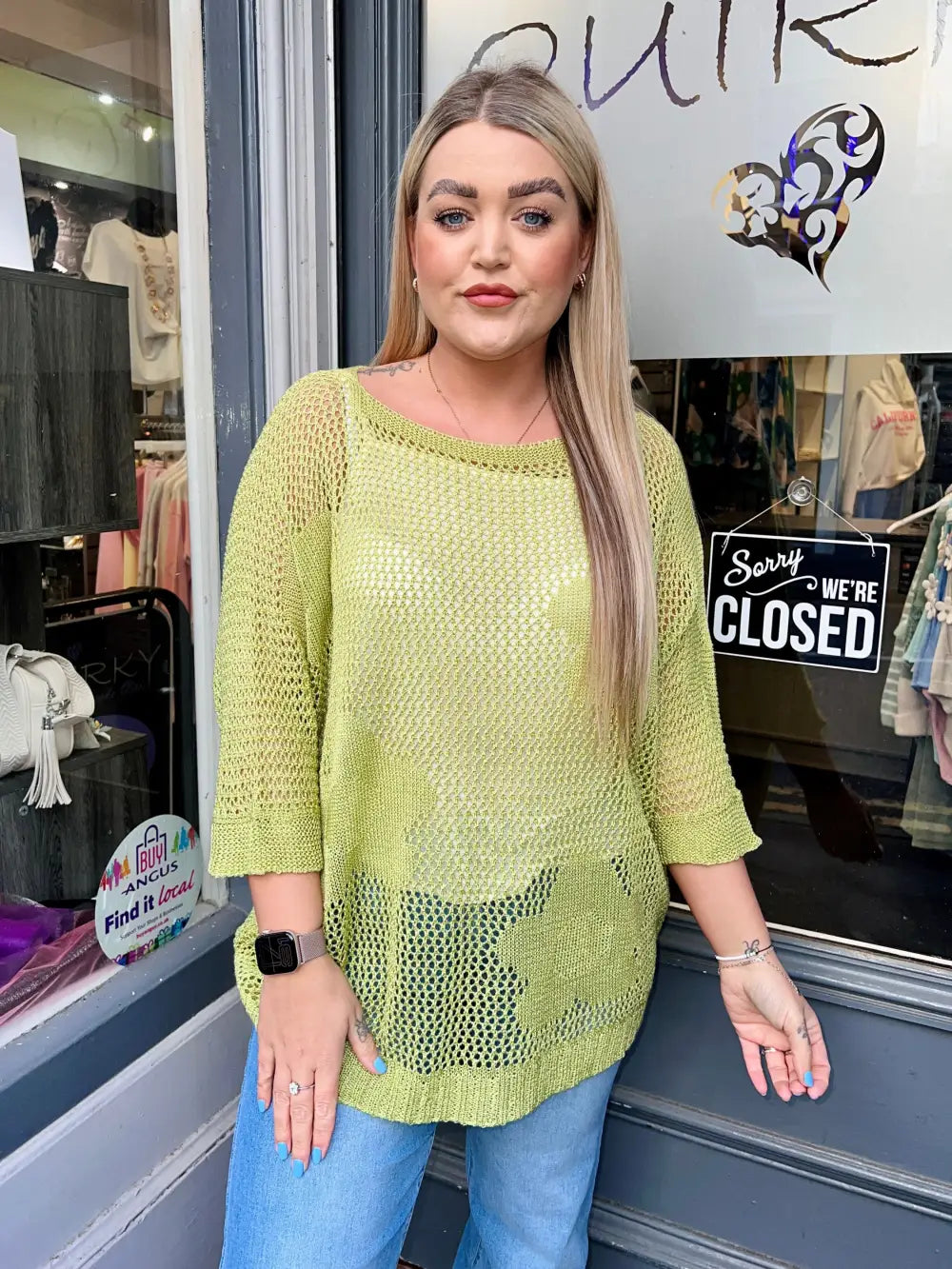 Jamela Flower Crochet Top LIME