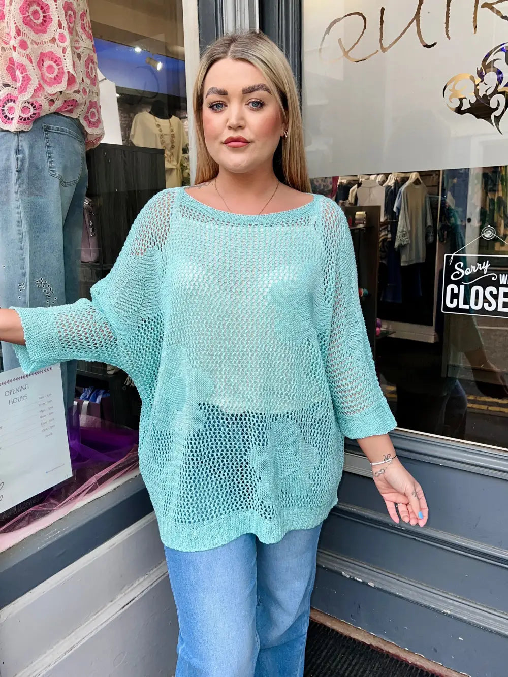 Jamela Flower Crochet Top MINT