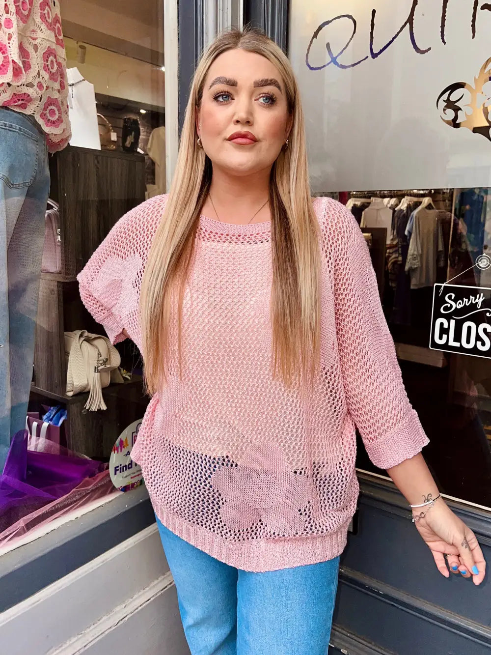 Jamela Flower Crochet Top PALE PINK