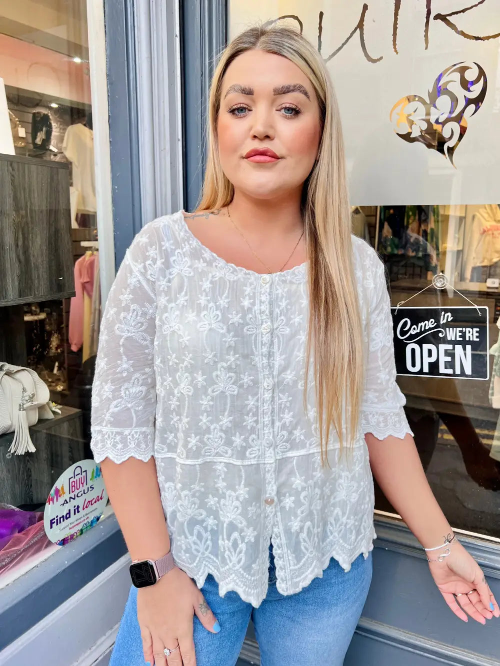 Janie Floral Embroidered Top WHITE - Blouse