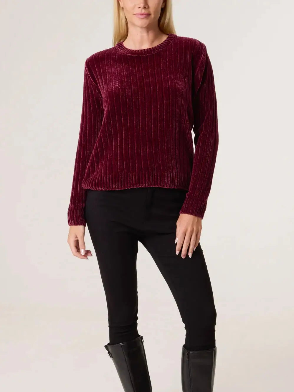 Janie Ribbed Chenille Jumper BURGUNDY