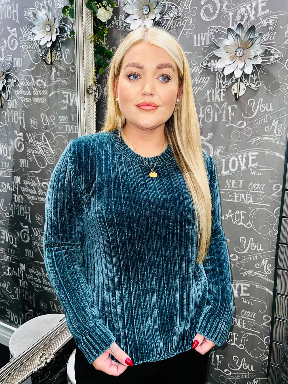 Janie Ribbed Chenille Jumper TEAL