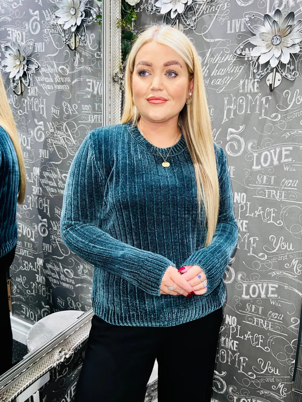 Janie Ribbed Chenille Jumper TEAL