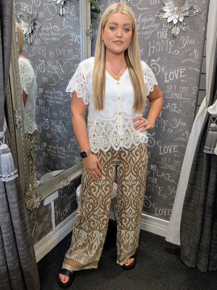 Jazmine Abstract Wide Leg Trousers MOCHA