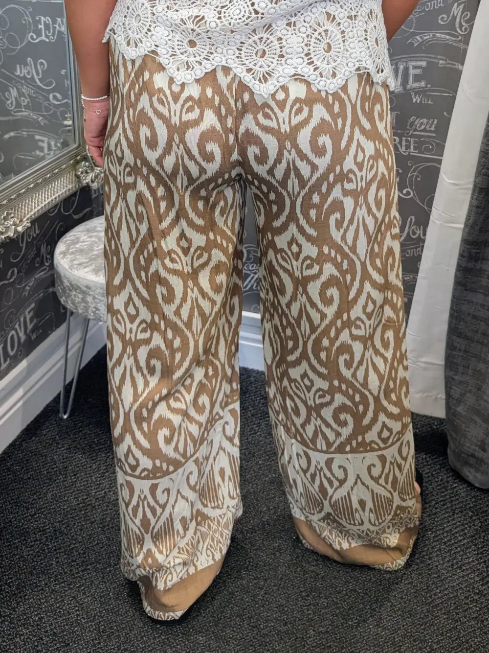 Jazmine Abstract Wide Leg Trousers MOCHA