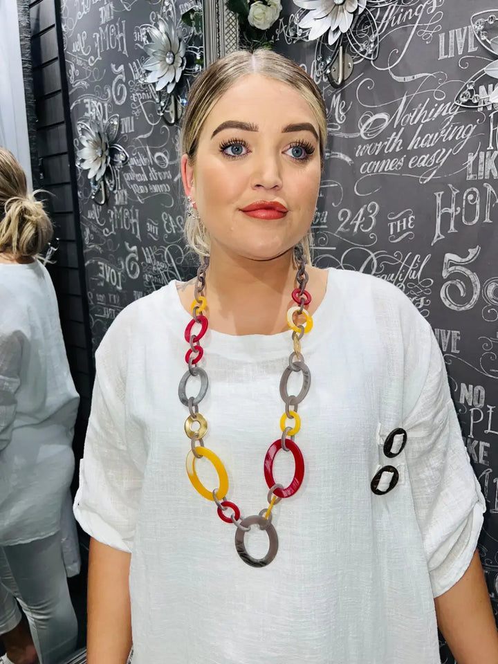 JCUK Chunky Statement Necklace Grey/Red - Jewellery